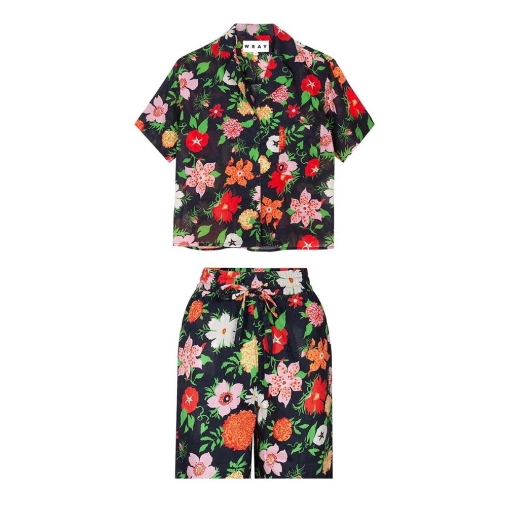 Wray NYC Floral Two Piece Set Short Sleeve Shirt Straight Leg Pants Size M NWT